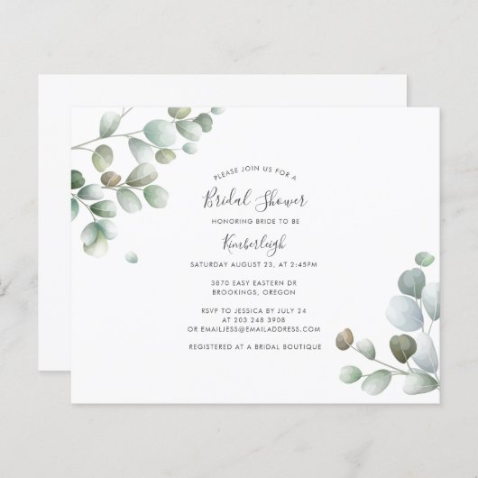 Papier BUDGET Eucalyptus Invitation Fête des mariées vert (Devant / Derrière)