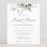 Papier Budget Eucalyptus Invitation Fête des mariées vert<br><div class="desc">Belle invitation à la douche nuptiale avec l'aquarelle eucalyptus et feuilles d'or.</div>