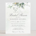 Papier Budget Eucalyptus Invitation Fête des mariées vert<br><div class="desc">Belle invitation à la douche nuptiale avec l'aquarelle eucalyptus et feuilles d'or.</div>