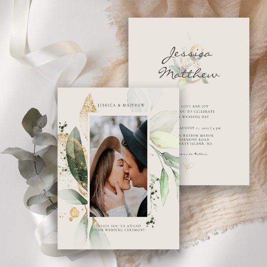 Papier Budget Eucalyptus Ivory Mariage Photo Invitation