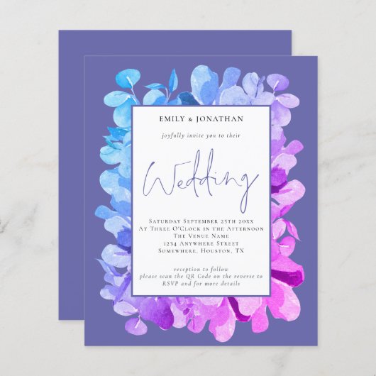 Papier Budget Eucalyptus Lilac QR Code Faire-part de mari (Devant / Derrière)