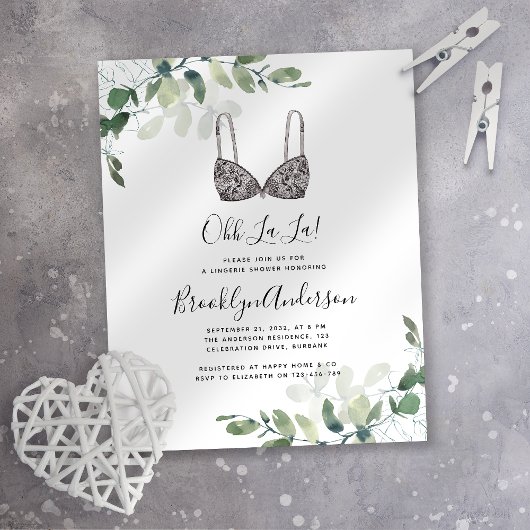 Papier BUDGET Eucalyptus Lingerie Douche Invitation