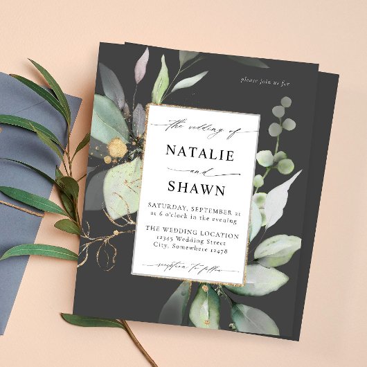 Papier Budget Eucalyptus Lumineuse Or Vert Mariage Gris