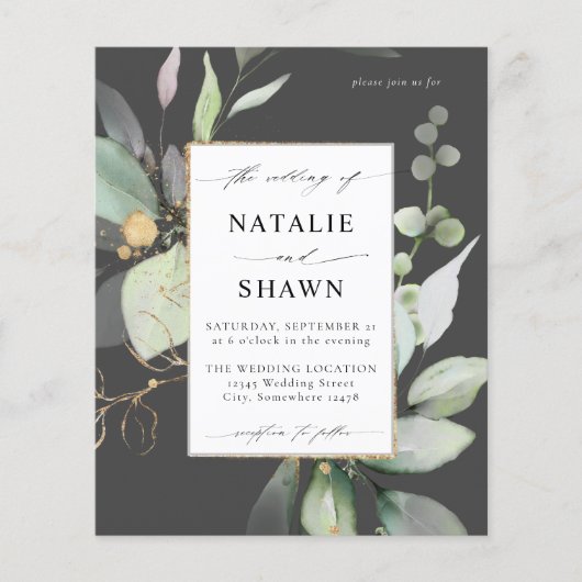 Papier Budget Eucalyptus Lumineuse Or Vert Mariage Gris (Devant)