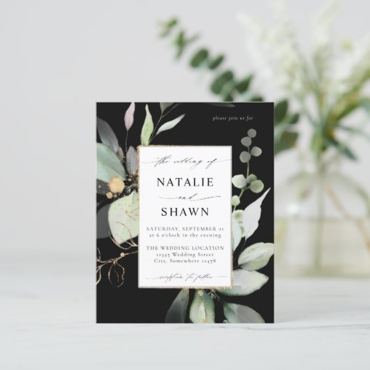 Papier Budget Eucalyptus Lumineuse Or Vert Mariage Noir (Debout devant)