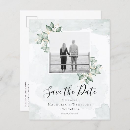 Papier BUDGET Eucalyptus Mariage Enregistrer La Date Cart (Devant / Derrière)