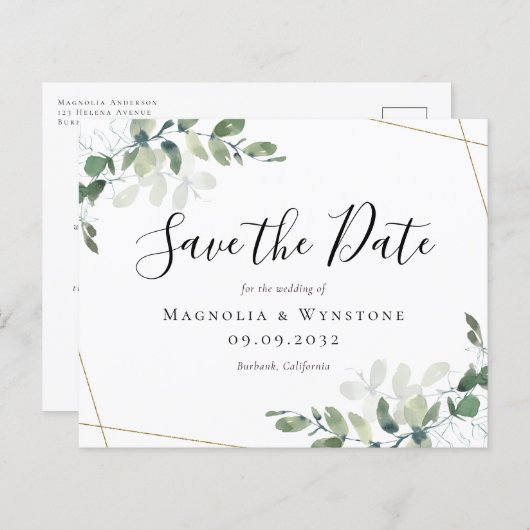 Papier Budget Eucalyptus Mariage Enregistrer La Date Cart (Devant / Derrière)