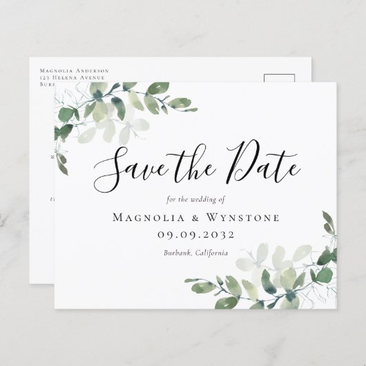 Papier Budget Eucalyptus Mariage Enregistrer La Date Cart (Devant / Derrière)