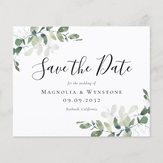 Papier Budget Eucalyptus Mariage Enregistrer La Date Cart (Devant)