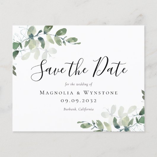 Papier BUDGET Eucalyptus Mariage Enregistrer La Date Cart (Devant)