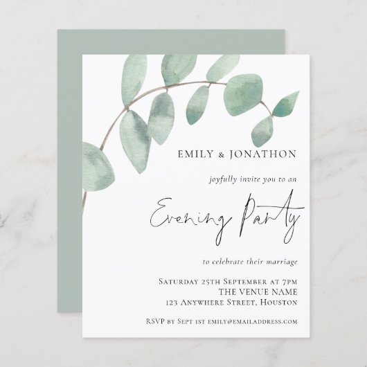 Papier Budget Eucalyptus Mariage Invitation soirée (Devant / Derrière)