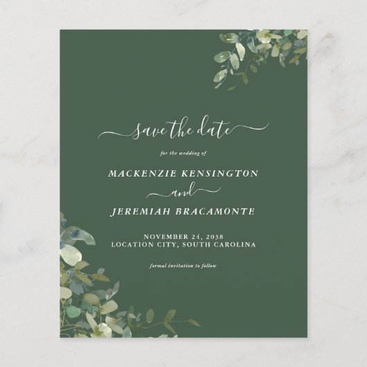 Papier Budget Eucalyptus Mariage Photo Enregistrer la dat (Dos)