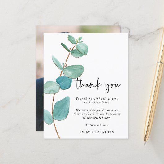 Papier Budget Eucalyptus Mariage photo Merci (Devant/Arrière en situation)