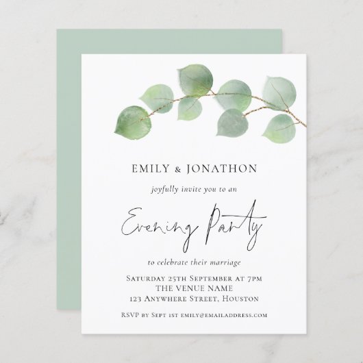 Papier BUDGET Eucalyptus Mariage Soirée Invitation (Devant / Derrière)