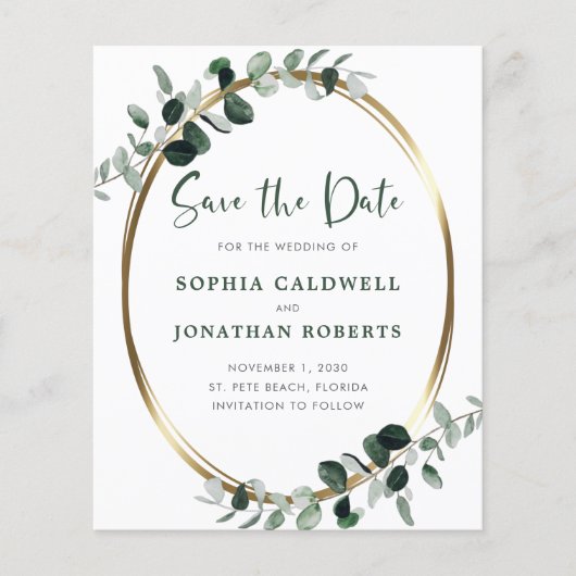 Papier Budget Eucalyptus Métallic Or Save the Date (Devant)