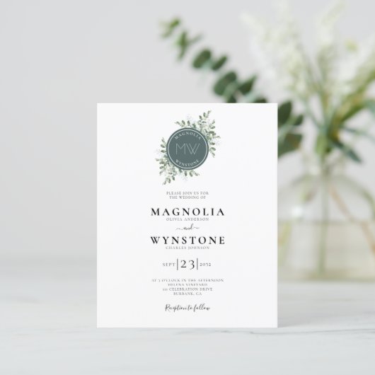 Papier BUDGET Eucalyptus Monogram Wedding Invite (Debout devant)
