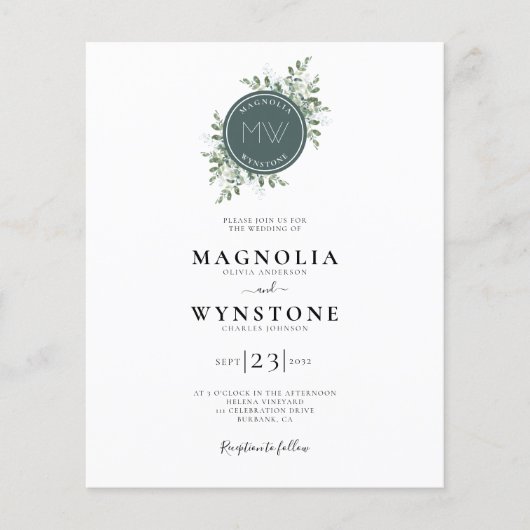 Papier BUDGET Eucalyptus Monogram Wedding Invite (Devant)
