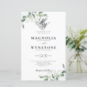 Papier Budget Eucalyptus Monogramme QR Faire-part de mari (Debout devant)