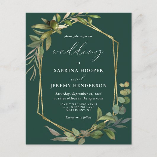 Papier Budget Eucalyptus Olive Emerald Mariage vert émera (Devant)