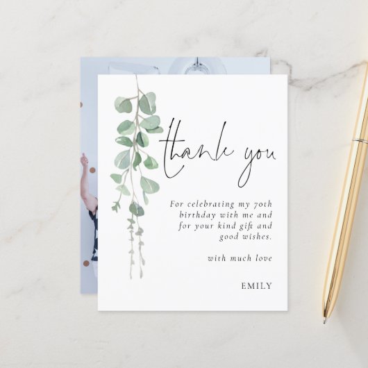 Papier Budget Eucalyptus Photo 70e anniversaire Merci (Devant/Arrière en situation)