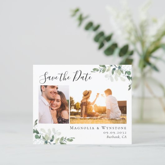 Papier Budget Eucalyptus photo mariage Enregistrer la dat (Debout devant)