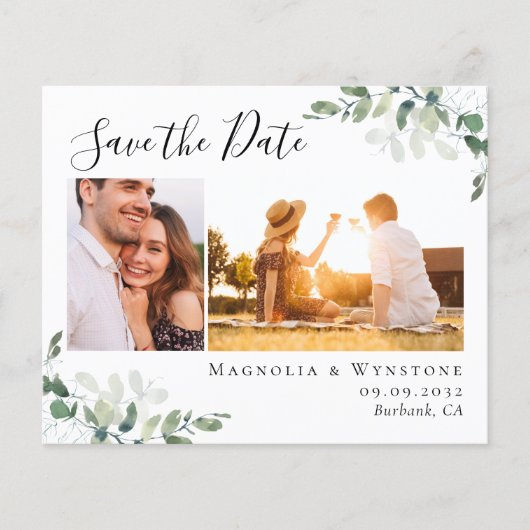 Papier Budget Eucalyptus photo mariage Enregistrer la dat (Devant)