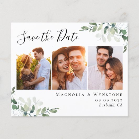 Papier Budget Eucalyptus photo mariage Enregistrer la dat (Devant)