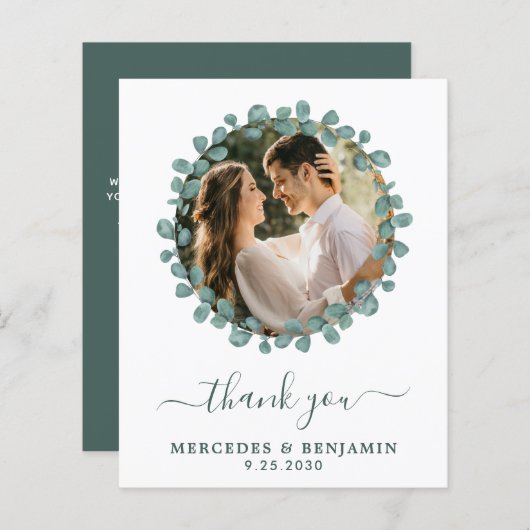 Papier Budget Eucalyptus Photo Merci Mariage moderne (Devant / Derrière)