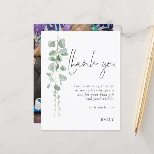 Papier Budget Eucalyptus Photo Retraite Merci du Parti (Devant/Arrière en situation)