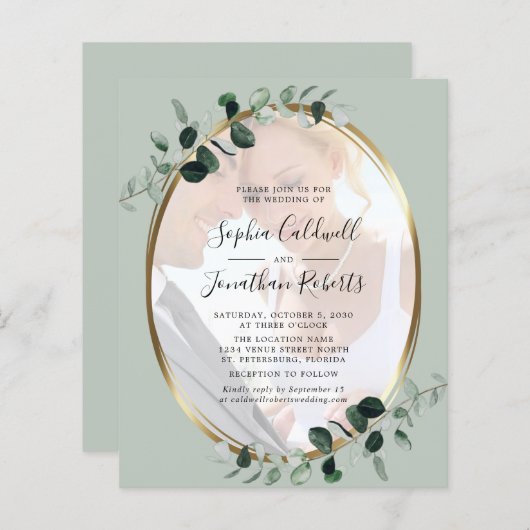 Papier Budget Eucalyptus Photo Website RSVP Mariage (Devant / Derrière)