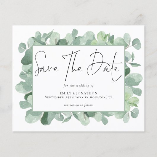 Papier Budget Eucalyptus Photo Wedding Enregistrer La Dat (Devant)