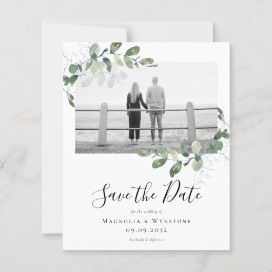 Papier BUDGET Eucalyptus Photo Wedding Enregistrer La Dat (Devant)
