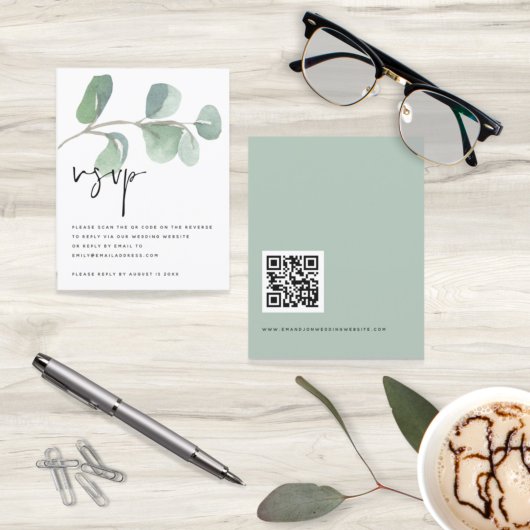 Papier BUDGET Eucalyptus QR Code de code de mariage RSVP