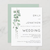 Papier Budget Eucalyptus QR Code Faire-part de mariage (Devant / Derrière)