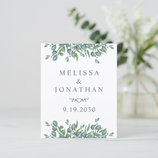 Papier Budget Eucalyptus QR Code Faire-part de mariage (Debout devant)