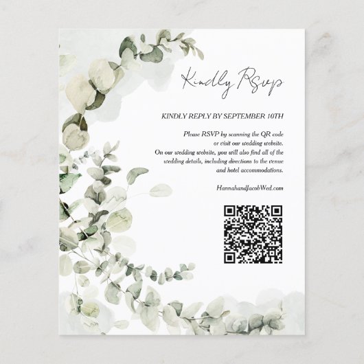 Papier Budget Eucalyptus QR Code Faire-part de mariage (Dos)