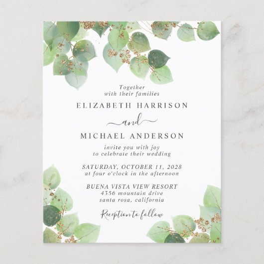 Papier Budget Eucalyptus QR Code Faire-part de mariage (Devant)