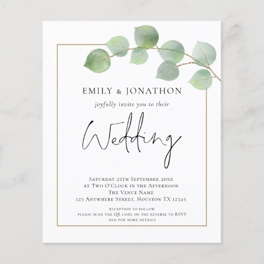 Papier BUDGET Eucalyptus QR Code Faire-part de mariage (Devant)