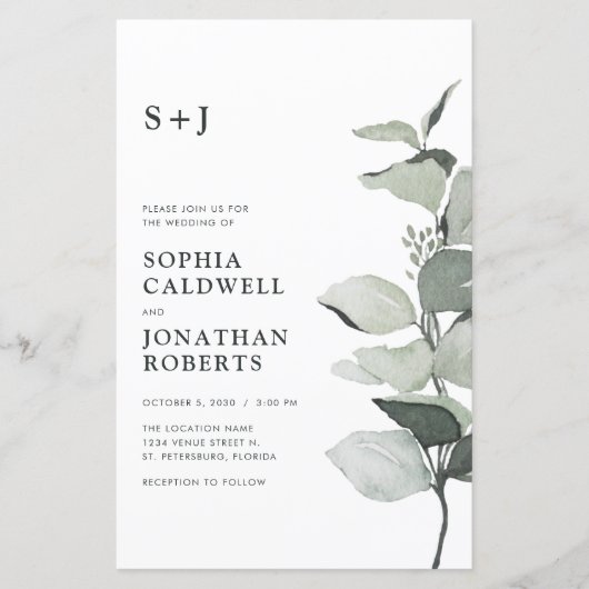 Papier Budget Eucalyptus QR Code Monogramme Mariage Invit (Devant)