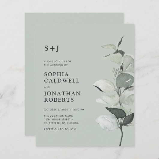 Papier Budget Eucalyptus QR Code Monogramme Mariage Invit (Devant / Derrière)