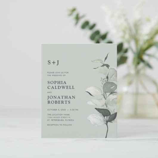 Papier Budget Eucalyptus QR Code Monogramme Mariage Invit (Debout devant)