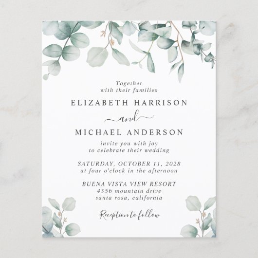 Papier Budget Eucalyptus QR Code photo Faire-part de mari (Devant)