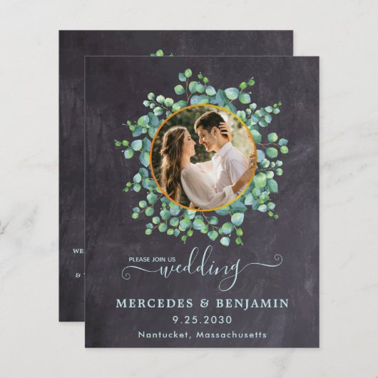 Papier Budget Eucalyptus QR Code Photo Mariage Invitation (Devant / Derrière)