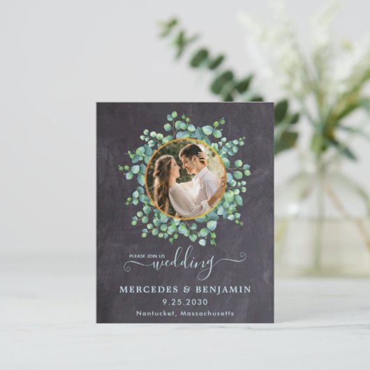 Papier Budget Eucalyptus QR Code Photo Mariage Invitation (Debout devant)