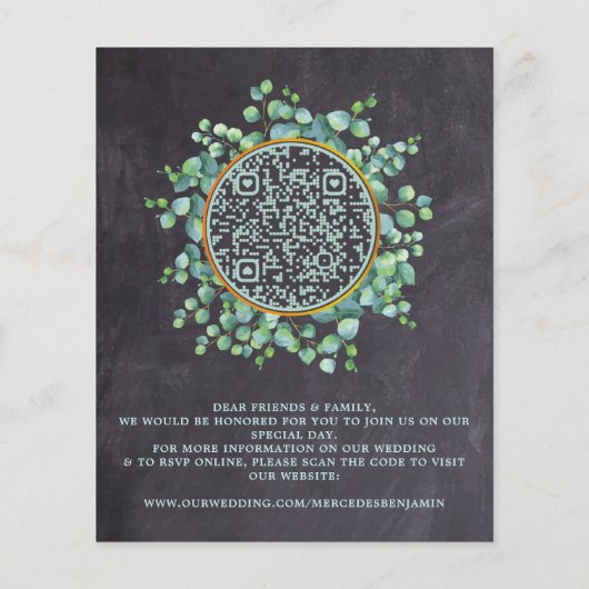 Papier Budget Eucalyptus QR Code Photo Mariage Invitation (Dos)