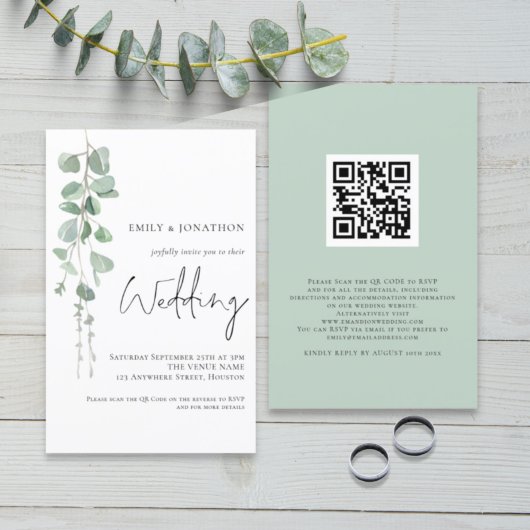 Papier Budget Eucalyptus QR Code Script Mariage Invitatio