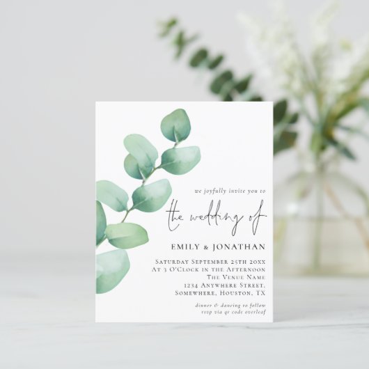 Papier Budget Eucalyptus QR Code Script Mariage Invitatio (Debout devant)