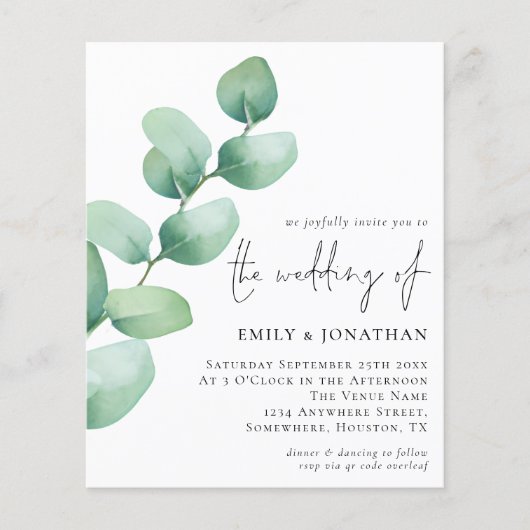 Papier Budget Eucalyptus QR Code Script Mariage Invitatio (Devant)