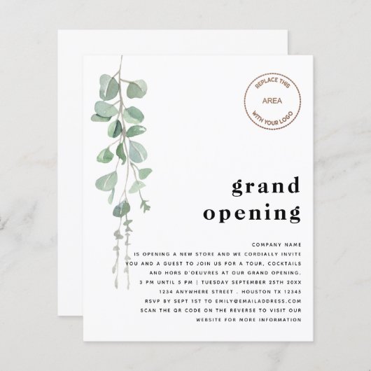 Papier Budget Eucalyptus QR Code Store Grand Ouverture Lo (Devant / Derrière)