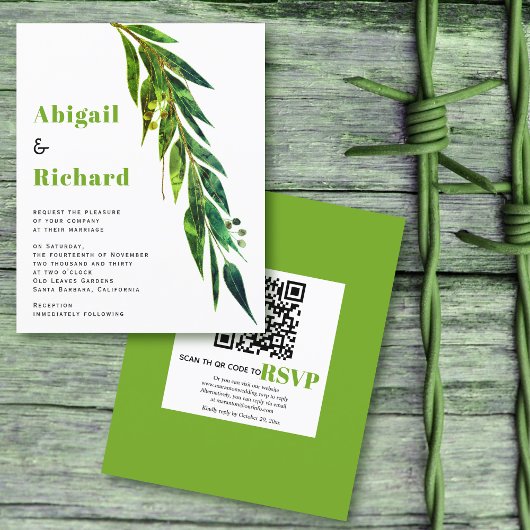 Papier BUDGET eucalyptus QR code vert faire-part de maria